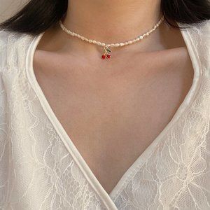 Cherry pearl choker necklace